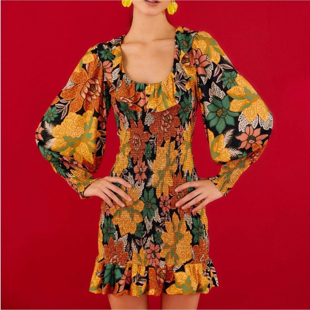 NWT Farm Rio Mini Dress Black Garden Lenzing™ Ecovero™ Viscose Mini Dress Size M